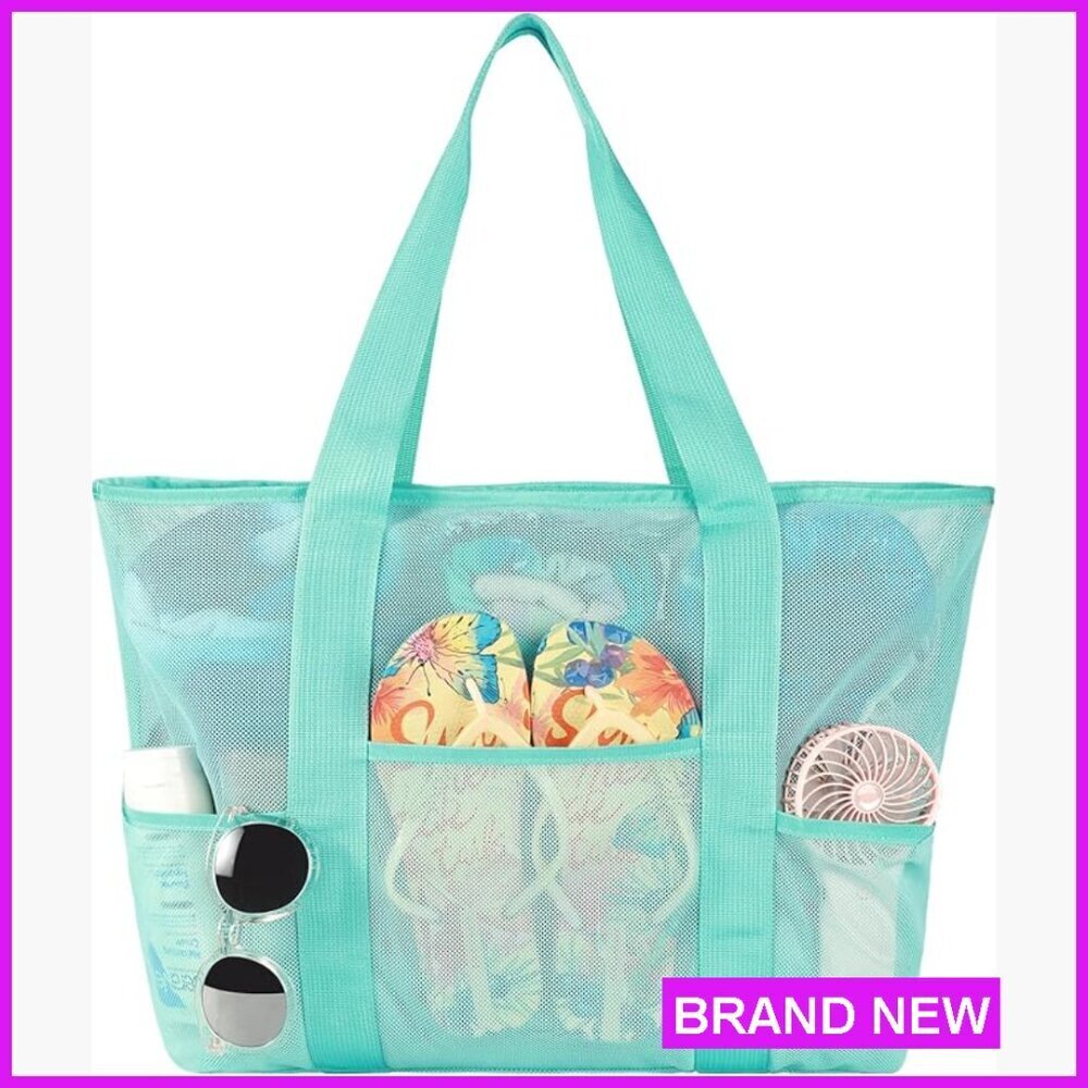 Large Mesh Tote Bag Waterproof Travel Beach Tote with Zipper Pockets Lightweight